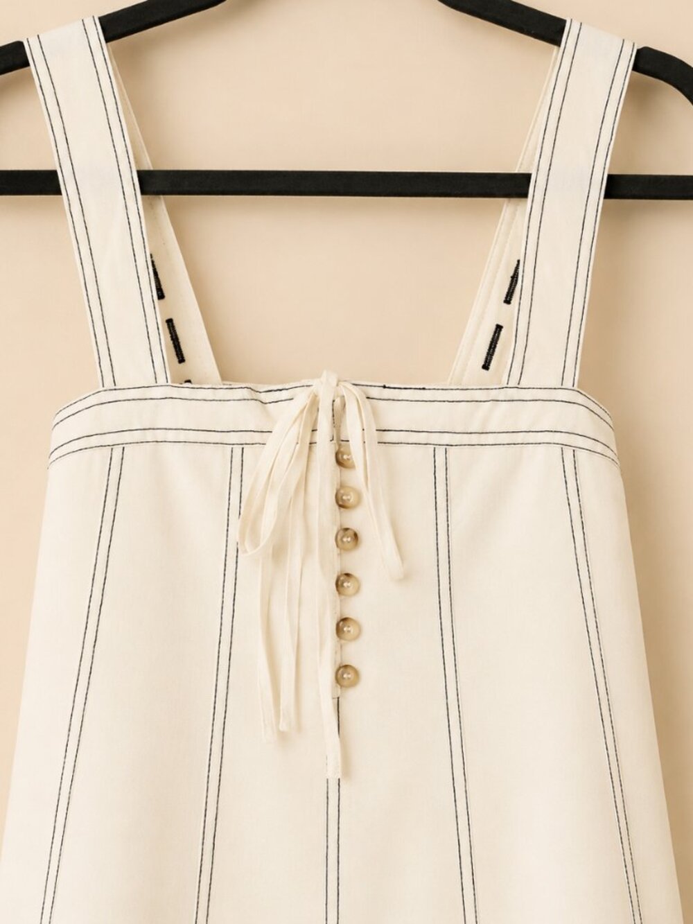 Coastal Luxury White Linen Tencel Blend Contrast Stitch Trapeze Maxi Dress - Picture 7 of 12